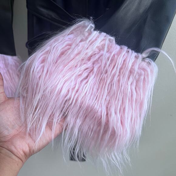 ASOS DESIGN Brog Cuff Faux Leather Black & Pink 70’s Retro Jacket Women's US 14 - Picture 6 of 10